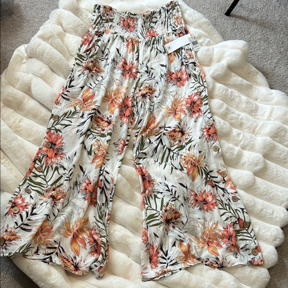 Rip Curl Floral Wide-Leg Pants - Orange and Green